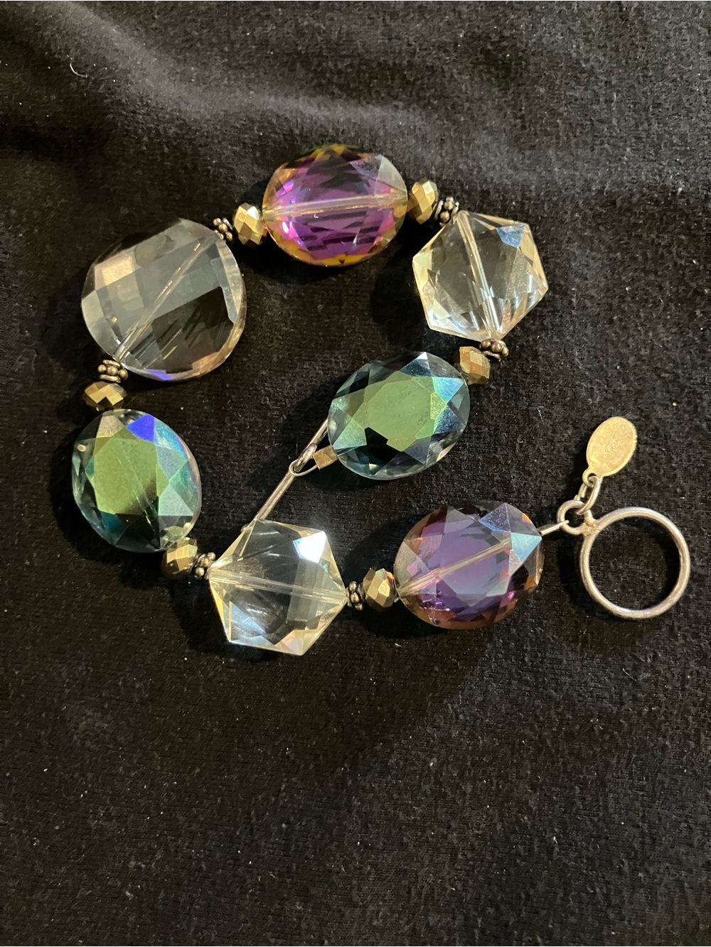 Donna Karan Multicolor Iridescent Faceted Bead Bracelet with Sterling Silver